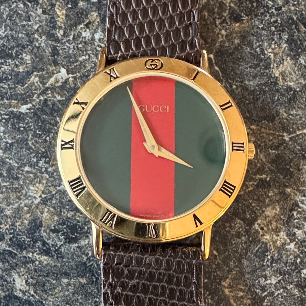 Vintage Gucci Men's Watch with Brown Strap